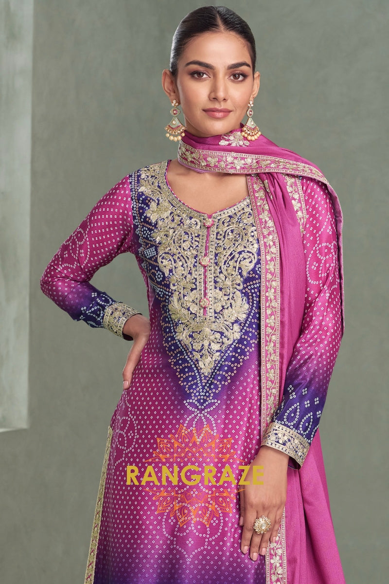 Royal Orchid Chinnon Silk Embroidered Suit Set – An Ode to Majestic Elegance