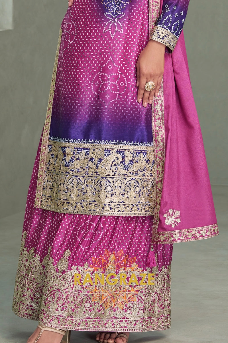 Royal Orchid Chinnon Silk Embroidered Suit Set – An Ode to Majestic Elegance