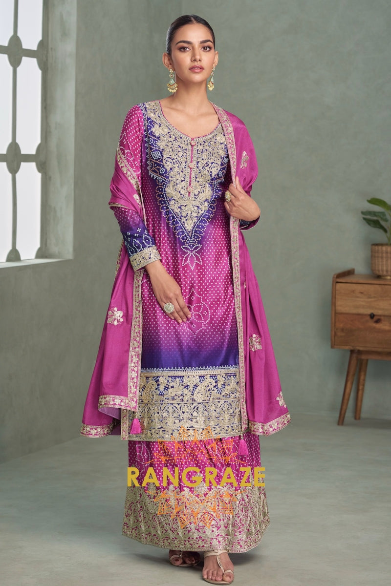 Royal Orchid Chinnon Silk Embroidered Suit Set – An Ode to Majestic Elegance