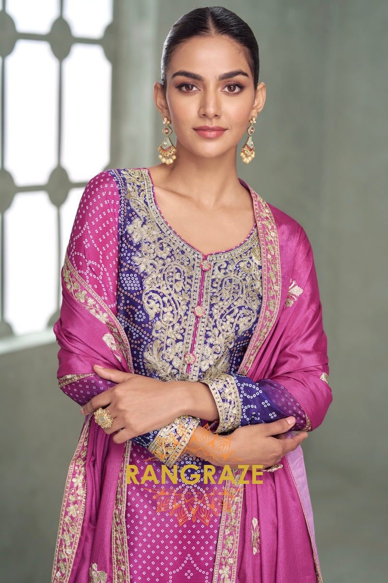 Royal Orchid Chinnon Silk Embroidered Suit Set – An Ode to Majestic Elegance