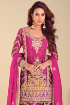 Fuchsia Zari Embroidered Sharara Suit Set – A Regal Ensemble