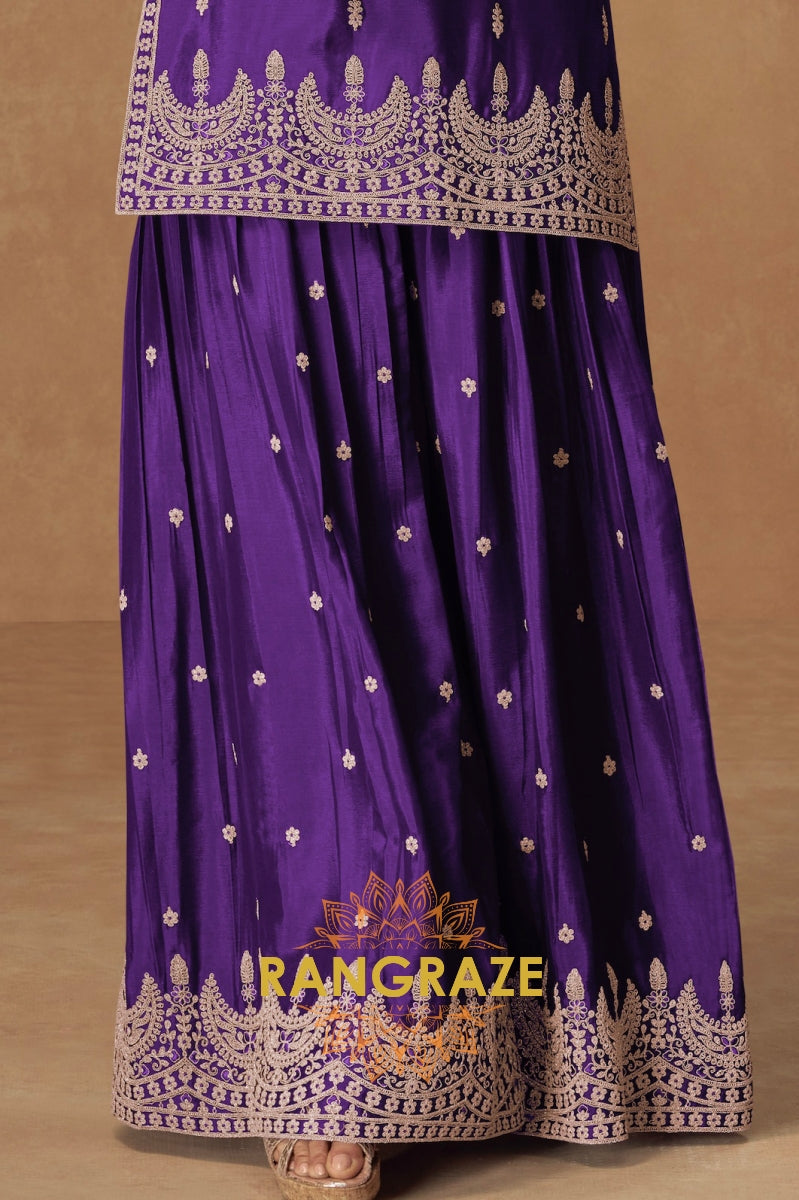 Royal Purple Embroidered Sharara Suit Set – A Regal Statement of Elegance