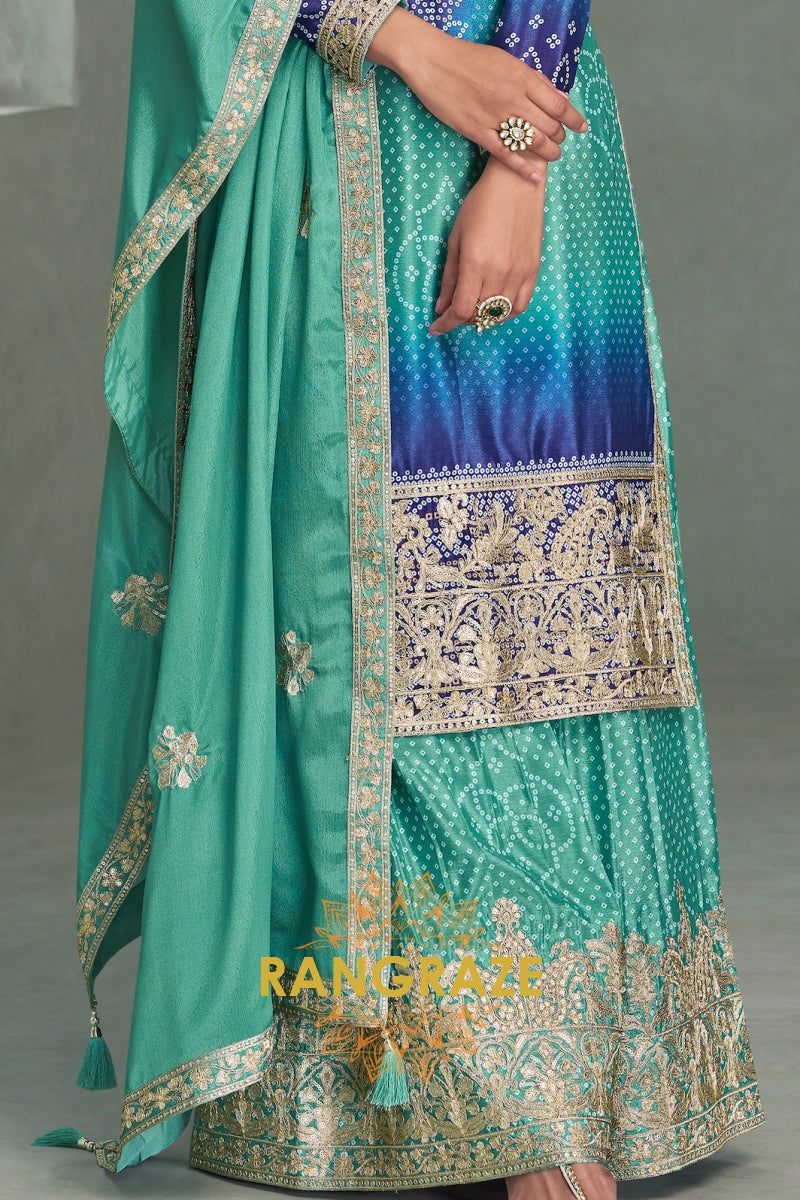 Azure Enchant Chinnon Silk Embroidered Suit Set – A Dream in Ocean Hues