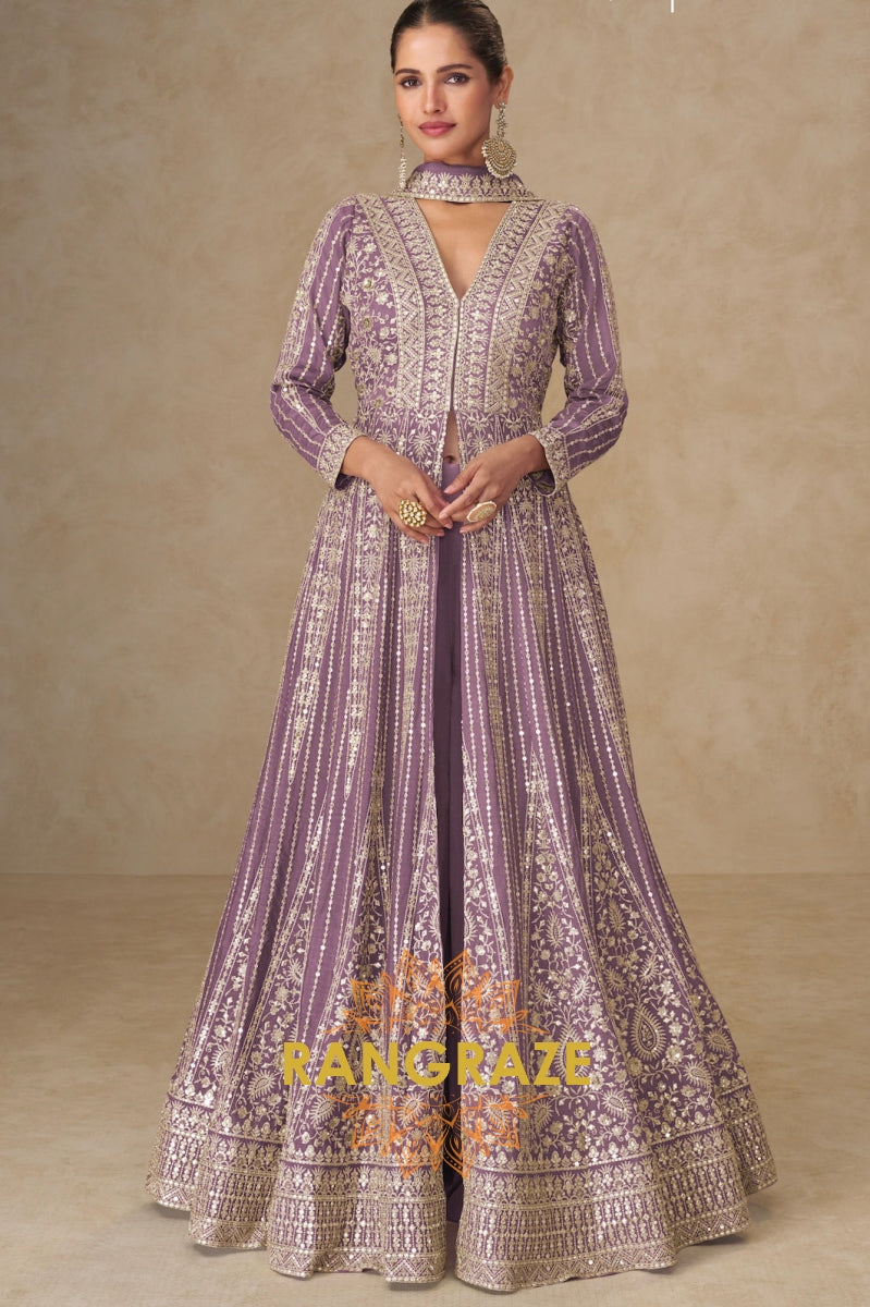 Lilac Luxe Embroidered Anarkali Suit Set – Ethereal Grace in Every Thread