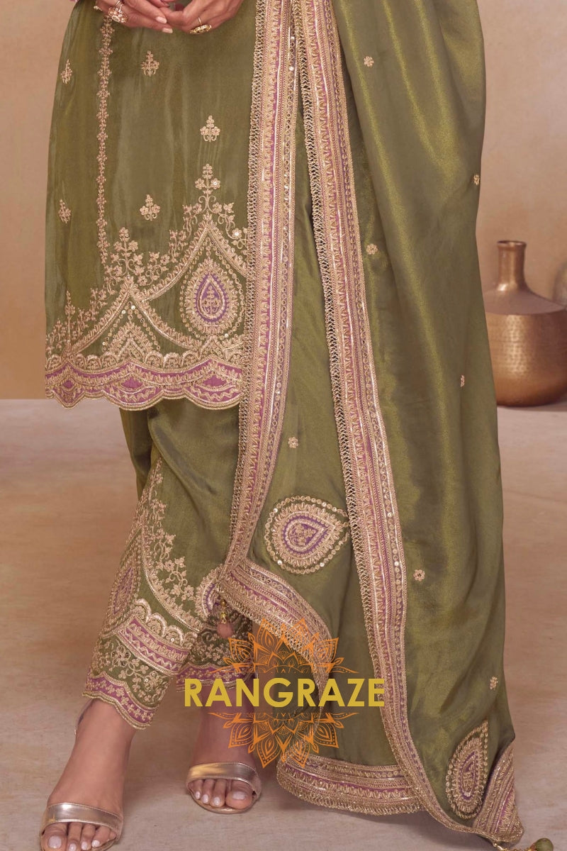 Olive Reverie Silk Embroidered Suit Set – A Statement of Subtle Sophistication