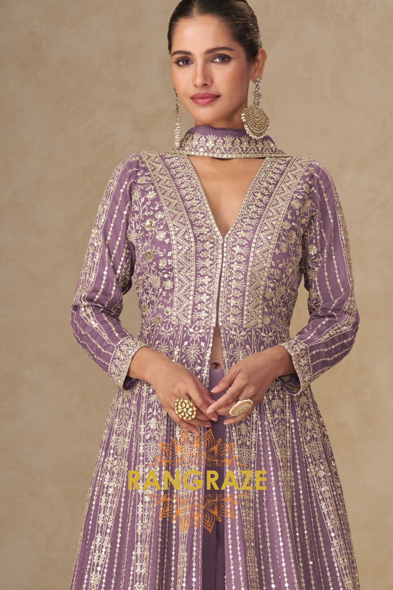 Lilac Luxe Embroidered Anarkali Suit Set – Ethereal Grace in Every Thread