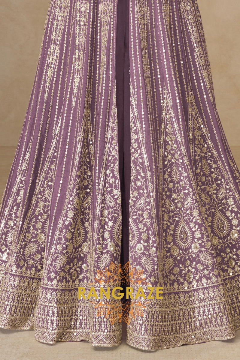 Lilac Luxe Embroidered Anarkali Suit Set – Ethereal Grace in Every Thread