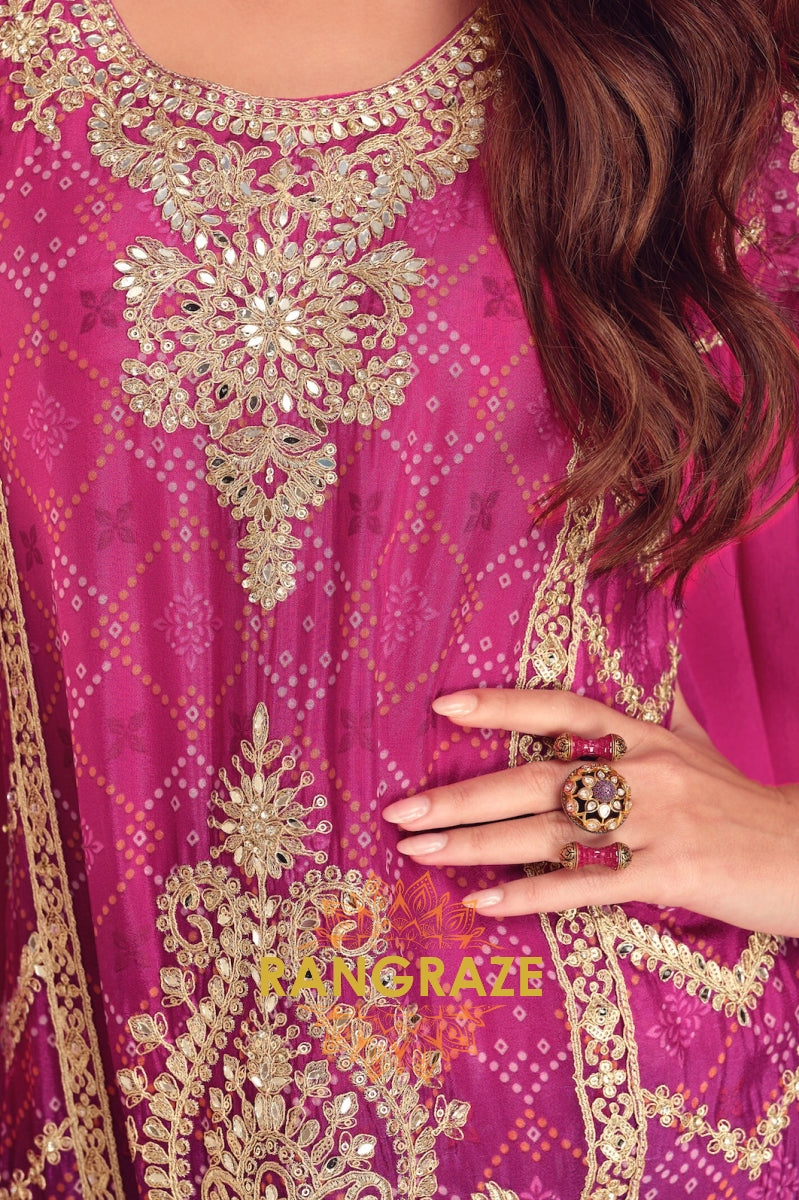 Fuchsia Zari Embroidered Sharara Suit Set – A Regal Ensemble