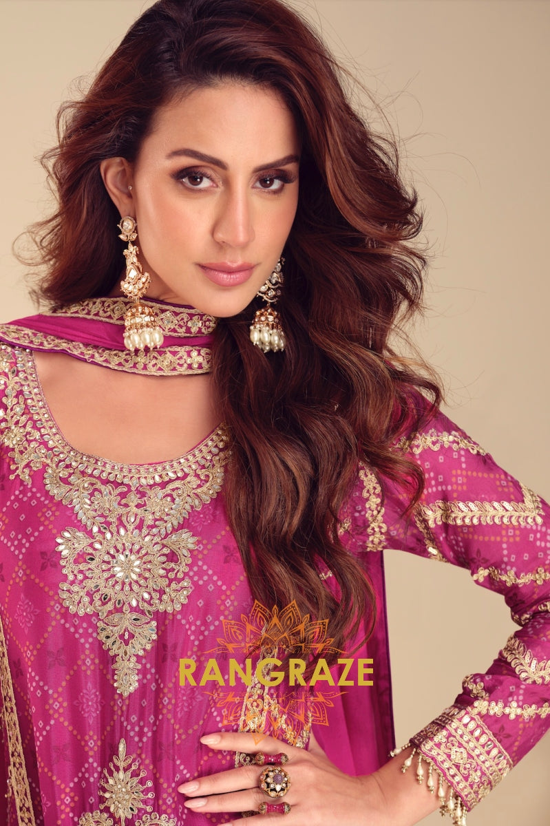 Fuchsia Zari Embroidered Sharara Suit Set – A Regal Ensemble