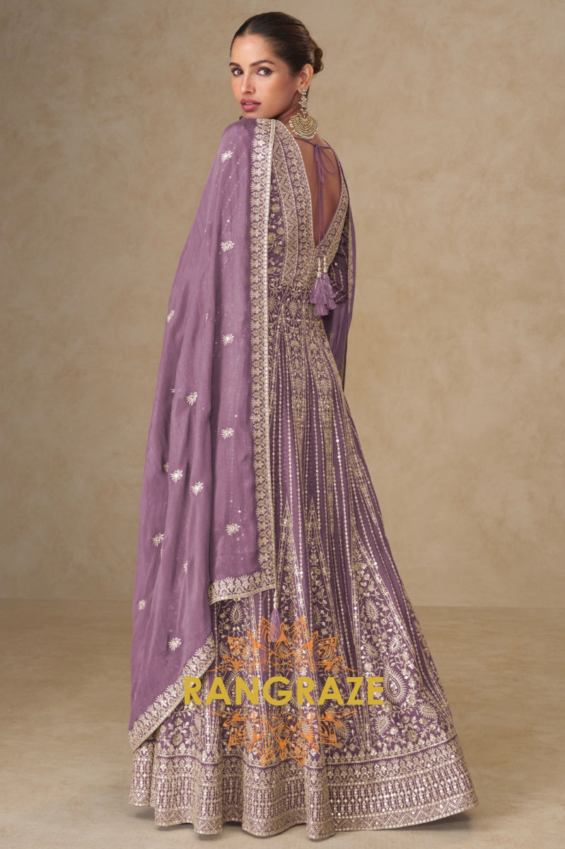 Lilac Luxe Embroidered Anarkali Suit Set – Ethereal Grace in Every Thread