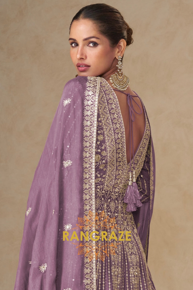 Lilac Luxe Embroidered Anarkali Suit Set – Ethereal Grace in Every Thread