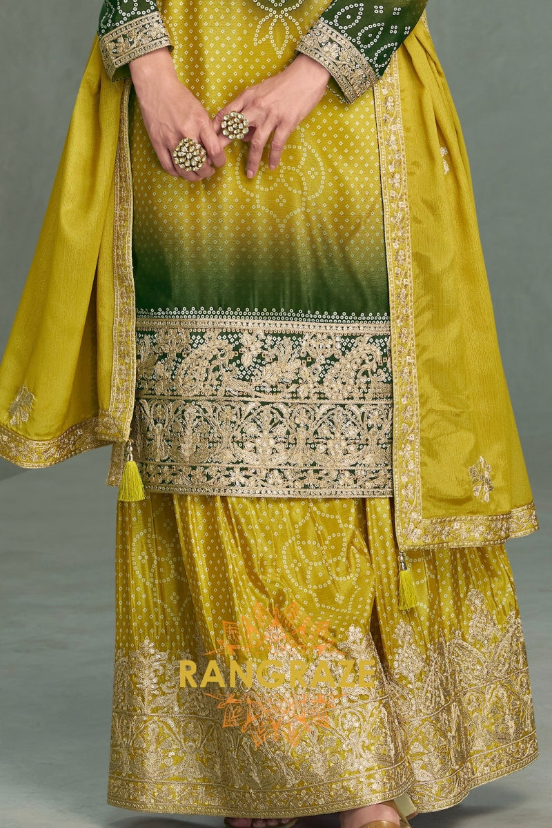 Emerald Glow Chinnon Silk Embroidered Suit Set – A Harmony of Nature and Opulence
