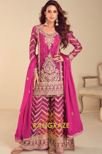 Fuchsia Zari Embroidered Sharara Suit Set – A Regal Ensemble