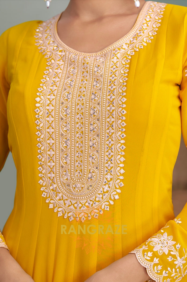 Marigold Charm Georgette Anarkali Suit Set