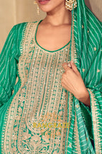 Royal Emerald Bandhej Embroidered Chinon Sharara Suit Set