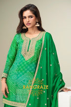 Royal Violet Bandhej Embroidered Chinon Sharara Suit Set