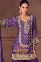 Royal Violet Bandhej Chinon Sharara Suit Set