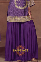 Royal Violet Bandhej Chinon Sharara Suit Set