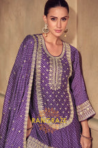 Royal Violet Bandhej Chinon Sharara Suit Set