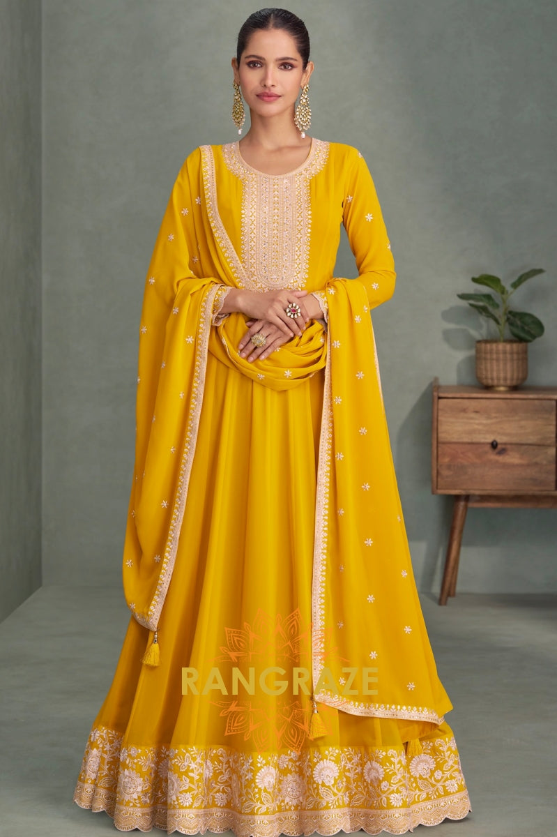 Marigold Charm Georgette Anarkali Suit Set