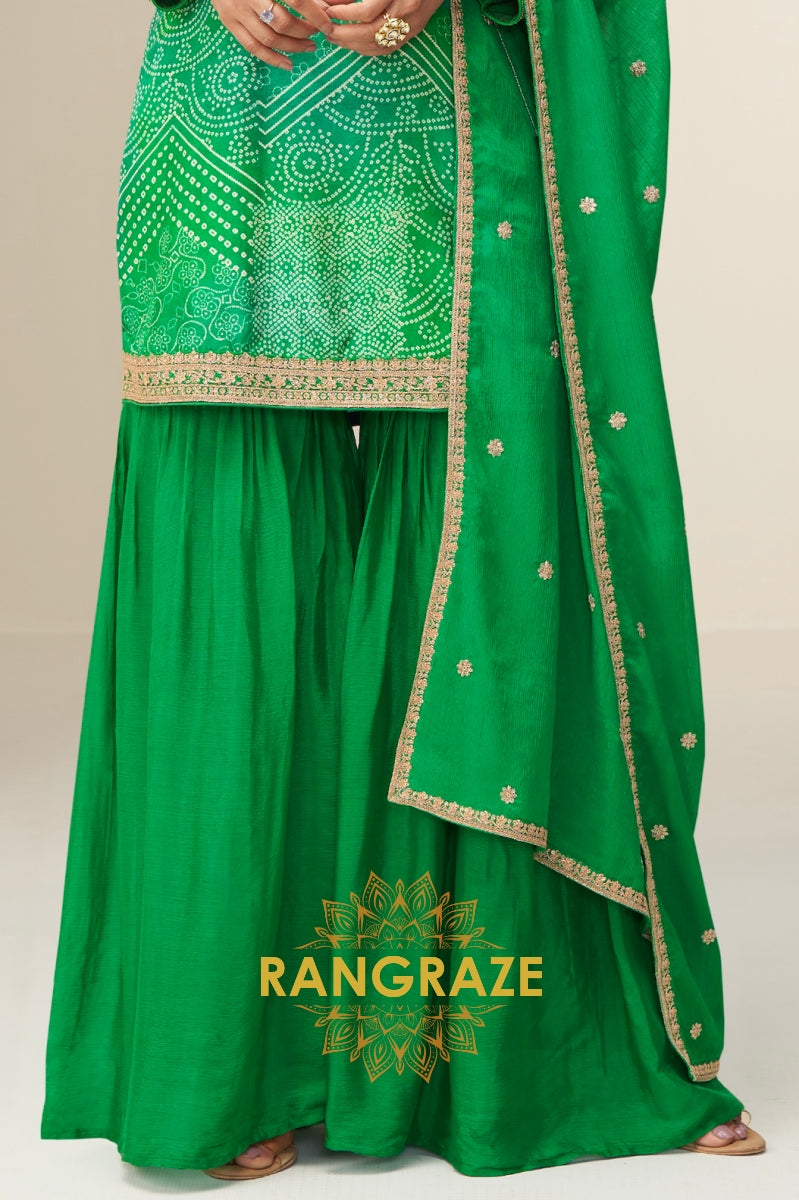 Royal Violet Bandhej Embroidered Chinon Sharara Suit Set