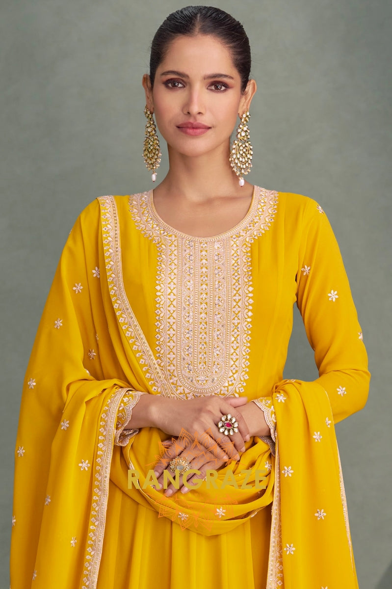 Marigold Charm Georgette Anarkali Suit Set