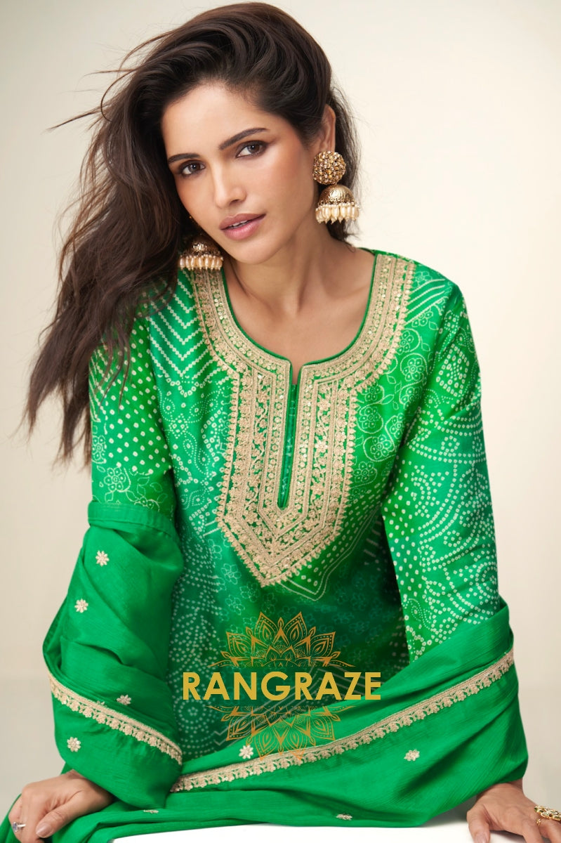 Royal Violet Bandhej Embroidered Chinon Sharara Suit Set