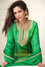 Royal Violet Bandhej Embroidered Chinon Sharara Suit Set