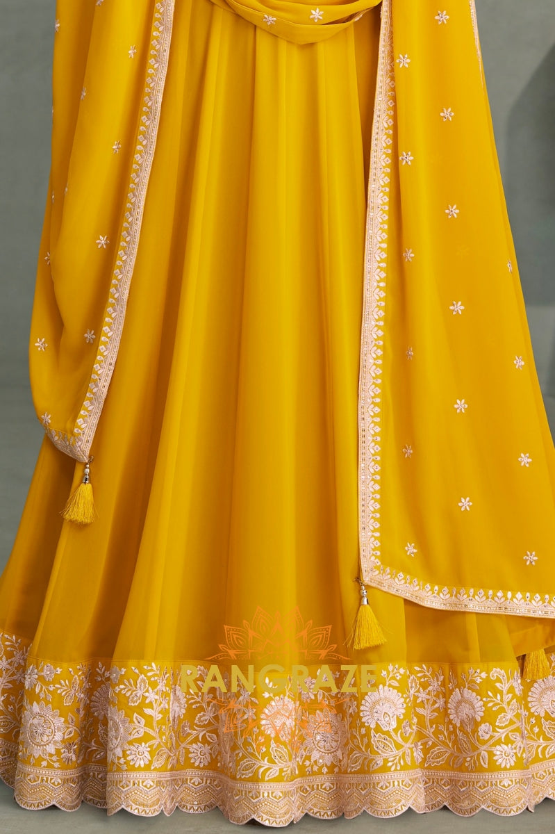 Marigold Charm Georgette Anarkali Suit Set