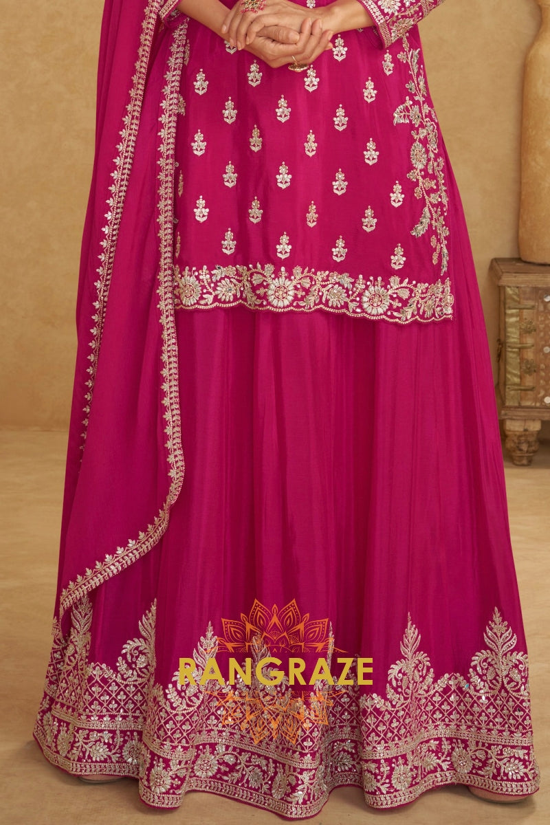 Rose Magenta Pure Chinnon Suit Set with Hand Embroidery