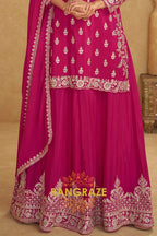 Rose Magenta Pure Chinnon Suit Set with Hand Embroidery