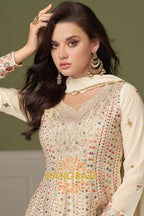 Ivory Pure Georgette Hand Embroidered Sharara Suit Set