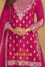 Rose Magenta Pure Chinnon Suit Set with Hand Embroidery