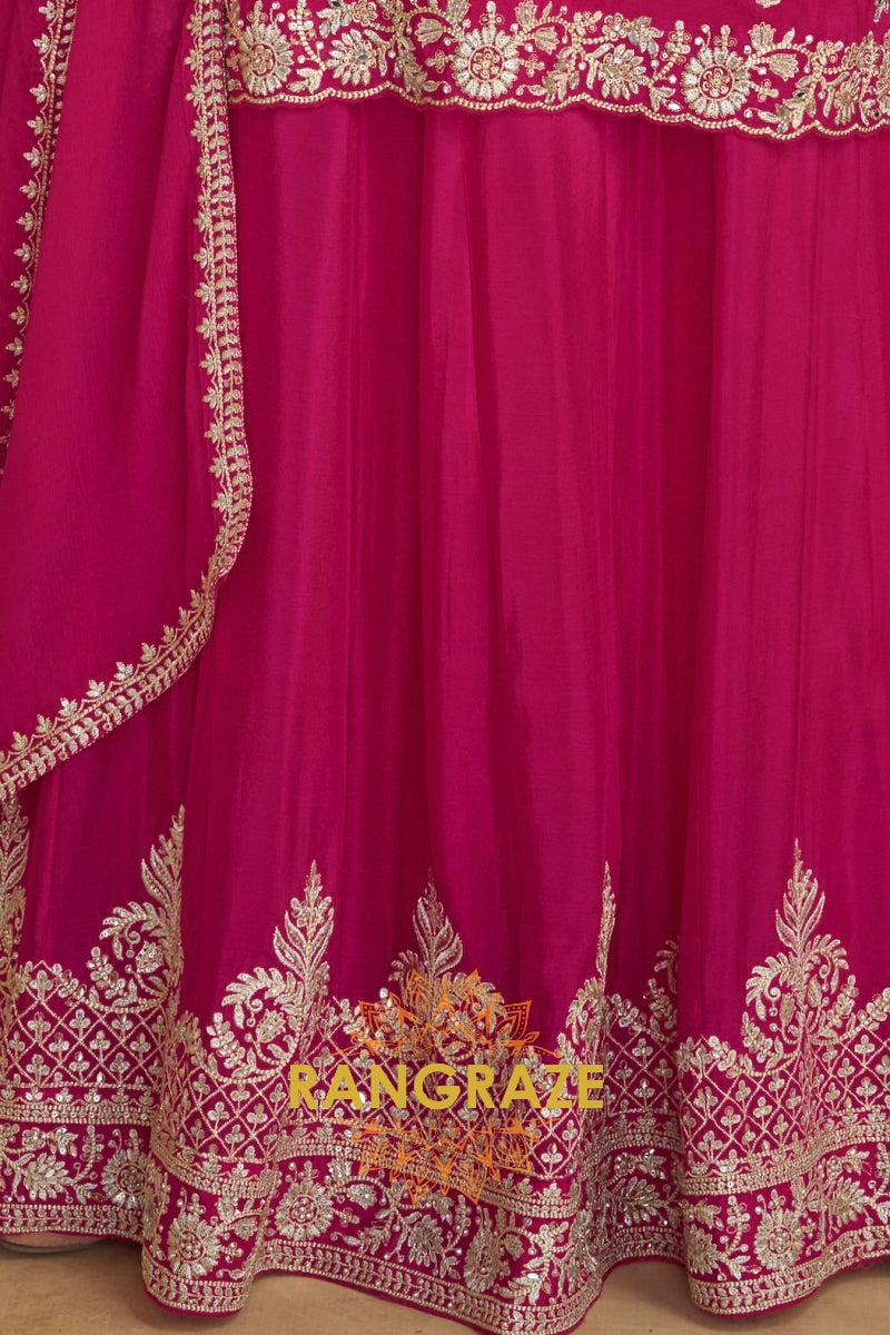 Rose Magenta Pure Chinnon Suit Set with Hand Embroidery