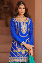 Royal Sapphire Pure Chinnon Suit Set with Hand Embroidery