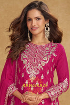 Rose Magenta Pure Chinnon Suit Set with Hand Embroidery