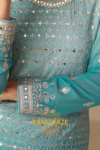 Aqua Mist Pure Georgette Hand Embroidered Sharara Suit Set
