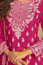 Rose Magenta Pure Chinnon Suit Set with Hand Embroidery
