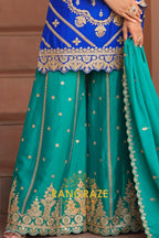 Royal Sapphire Pure Chinnon Suit Set with Hand Embroidery