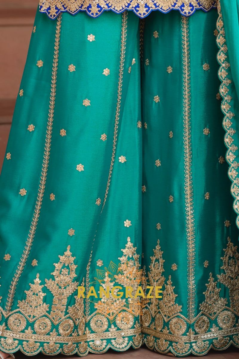Royal Sapphire Pure Chinnon Suit Set with Hand Embroidery