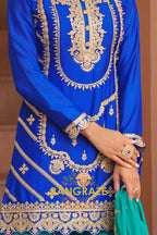 Royal Sapphire Pure Chinnon Suit Set with Hand Embroidery