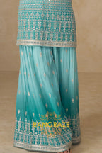 Aqua Mist Pure Georgette Hand Embroidered Sharara Suit Set