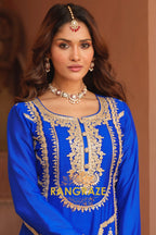 Royal Sapphire Pure Chinnon Suit Set with Hand Embroidery