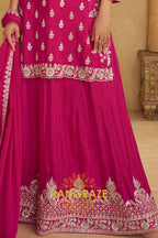 Rose Magenta Pure Chinnon Suit Set with Hand Embroidery
