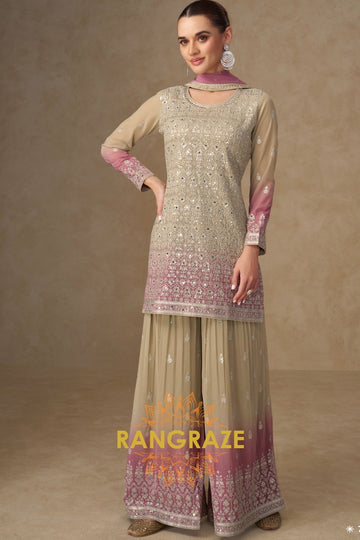 Ivory Rose Pure Georgette Hand Embroidered Sharara Suit Set