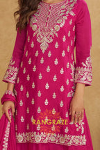 Rose Magenta Pure Chinnon Suit Set with Hand Embroidery