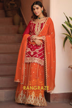 Ruby Ember Pure Chinnon Suit Set with Hand Embroidery