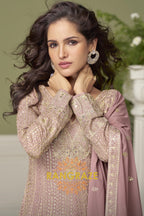 Blush Mauve Pure Georgette Hand Embroidered Sharara Suit Set
