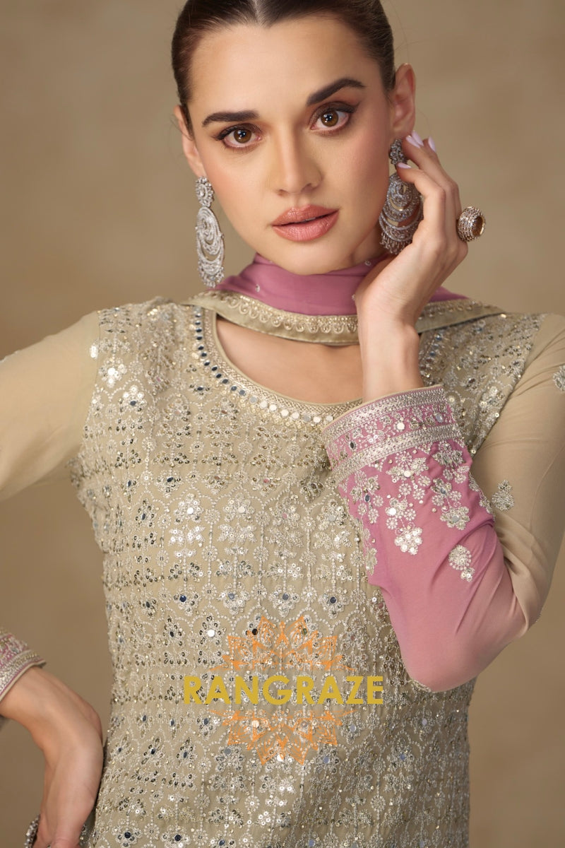 Ivory Rose Pure Georgette Hand Embroidered Sharara Suit Set