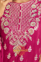 Rose Magenta Pure Chinnon Suit Set with Hand Embroidery
